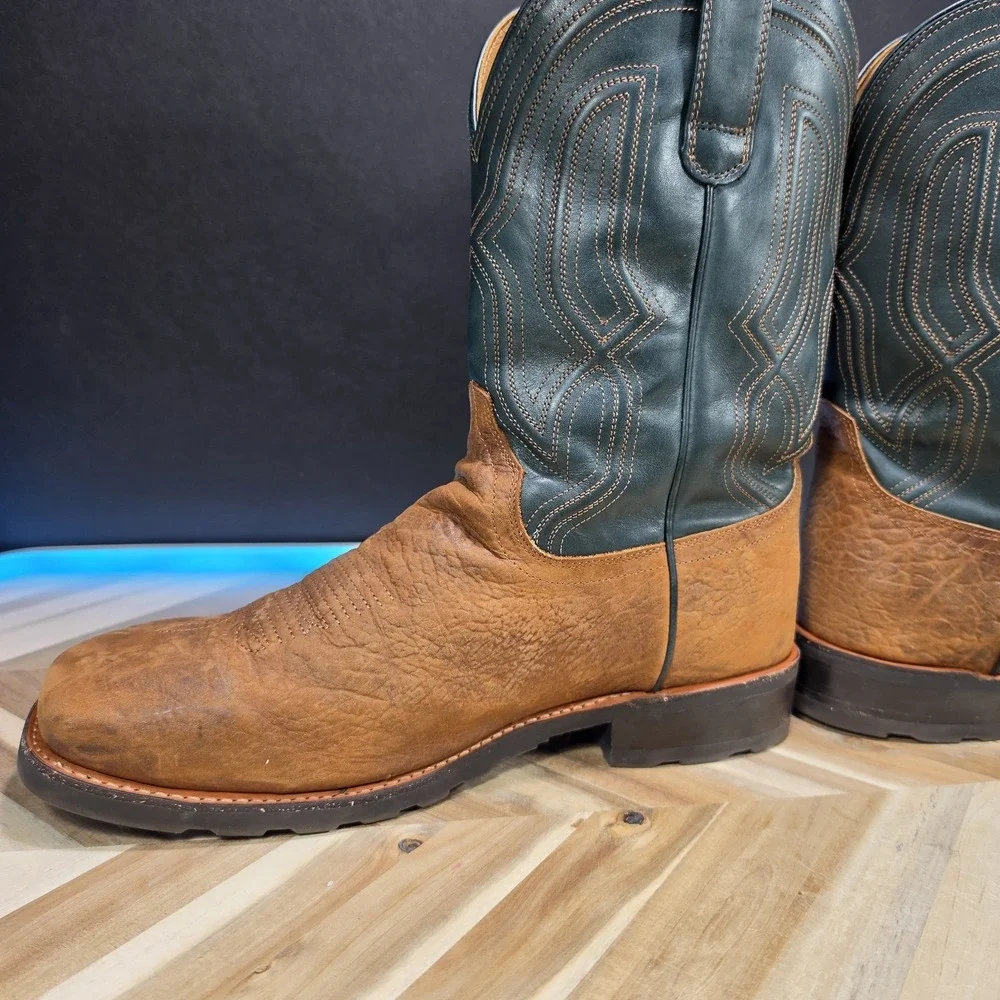 Tecovas The Midland Work Boots Men 14 D Ochre Green Leather Square Toe